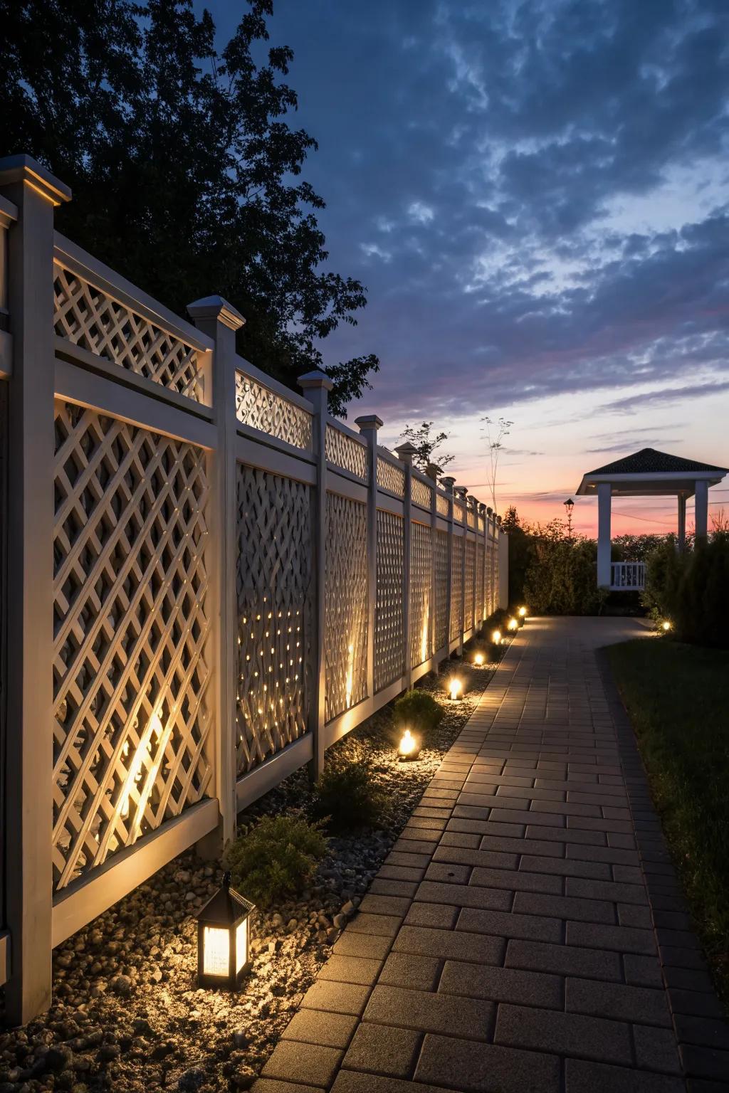 Illuminate your garden with solar lights integrated into your lattice fence.