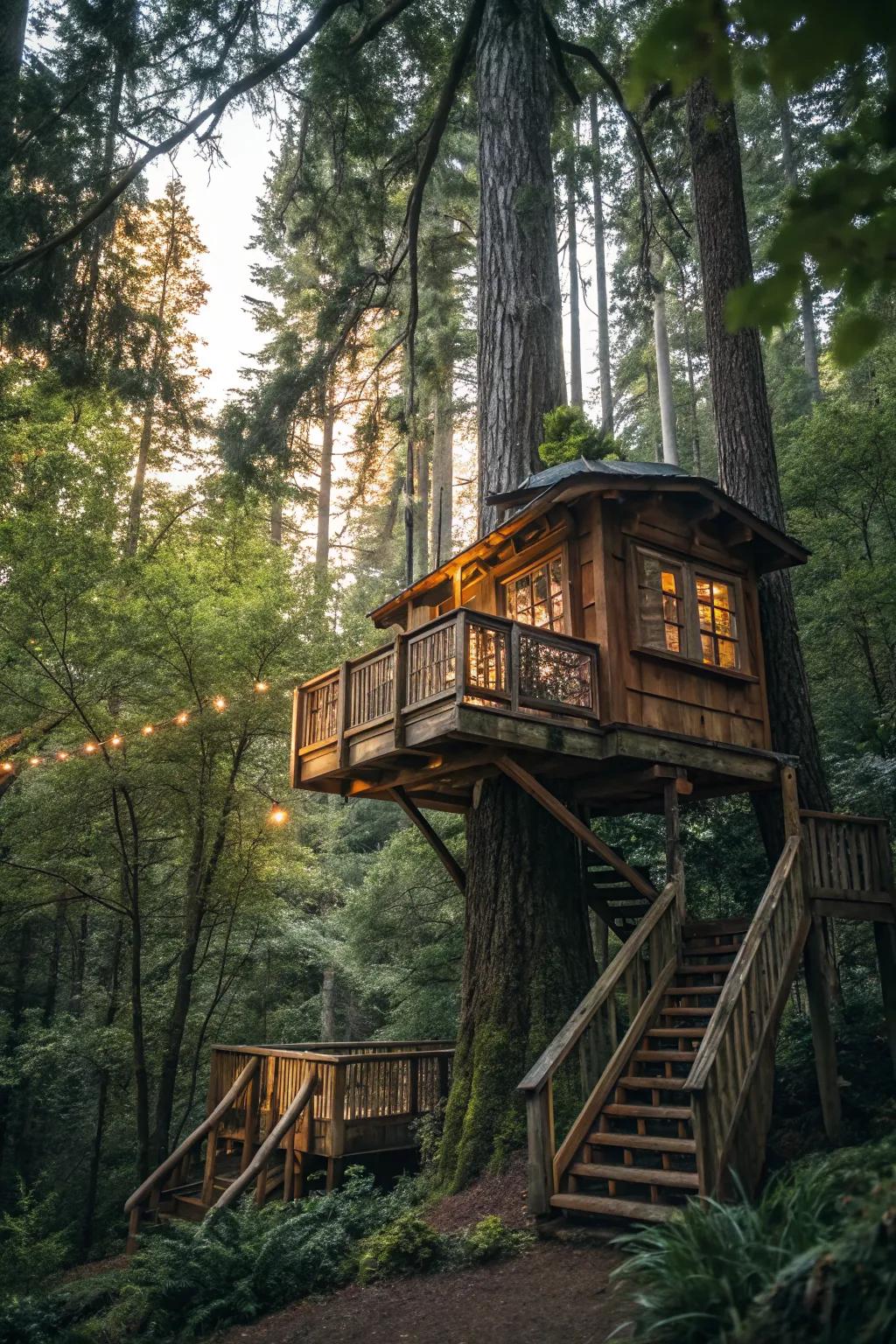 A tree house that becomes one with nature.