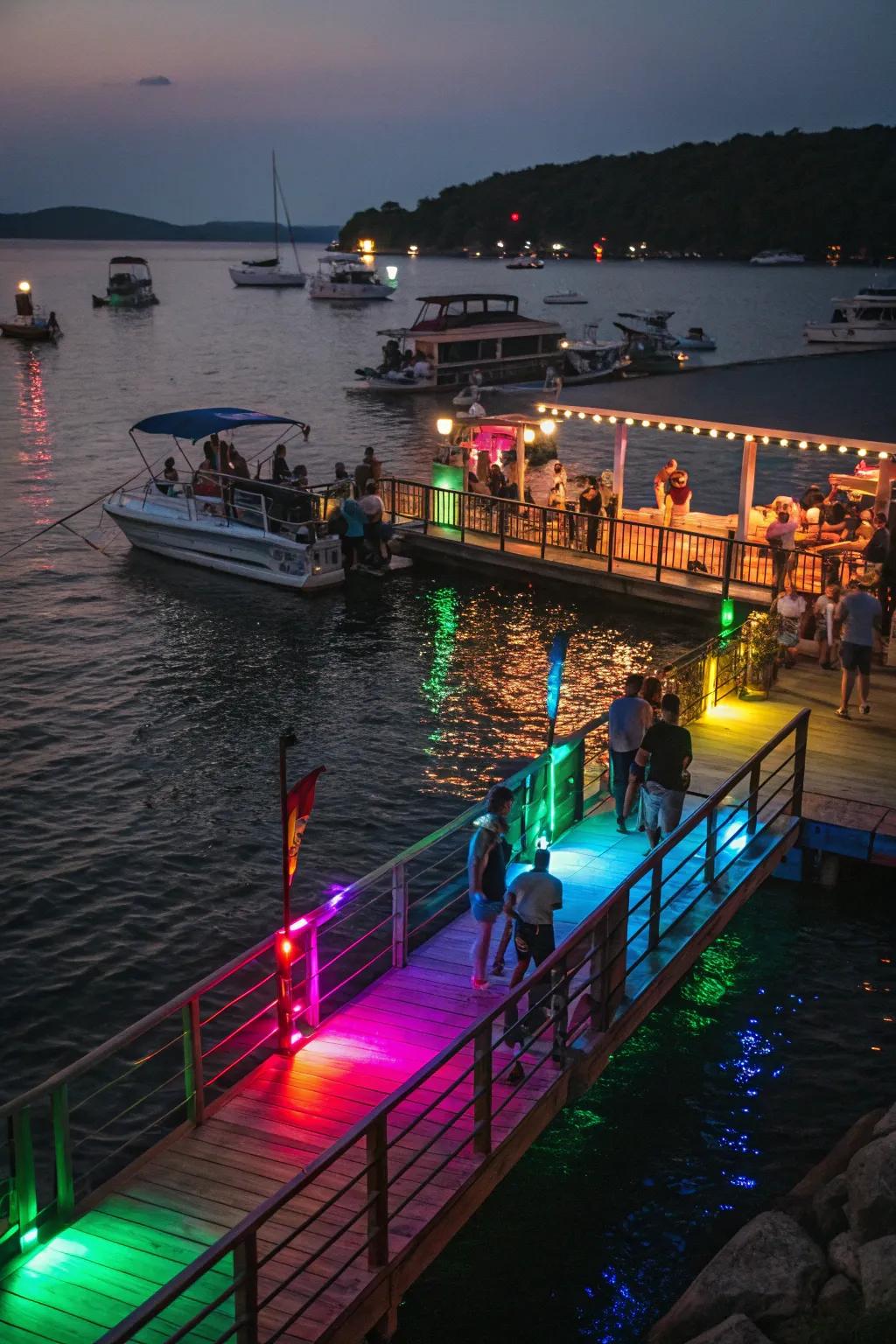 Dock lights in vibrant colors adding a playful touch.