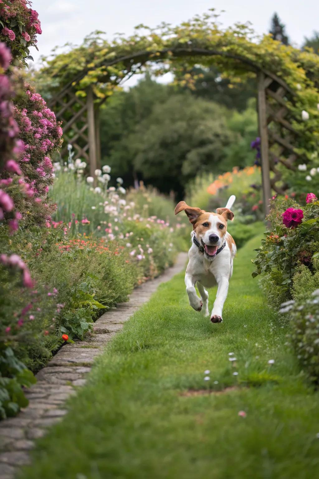 Natural greenery enhances the beauty and exploration in a dog run.