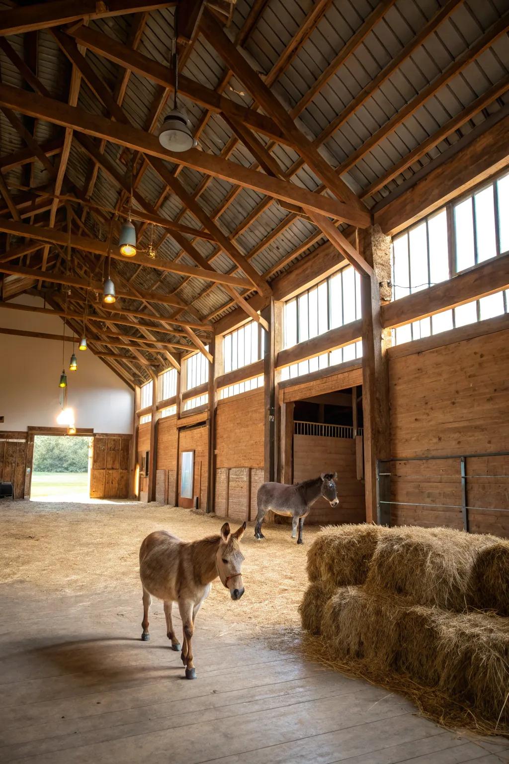 Spacious interior allowing donkeys to move freely.