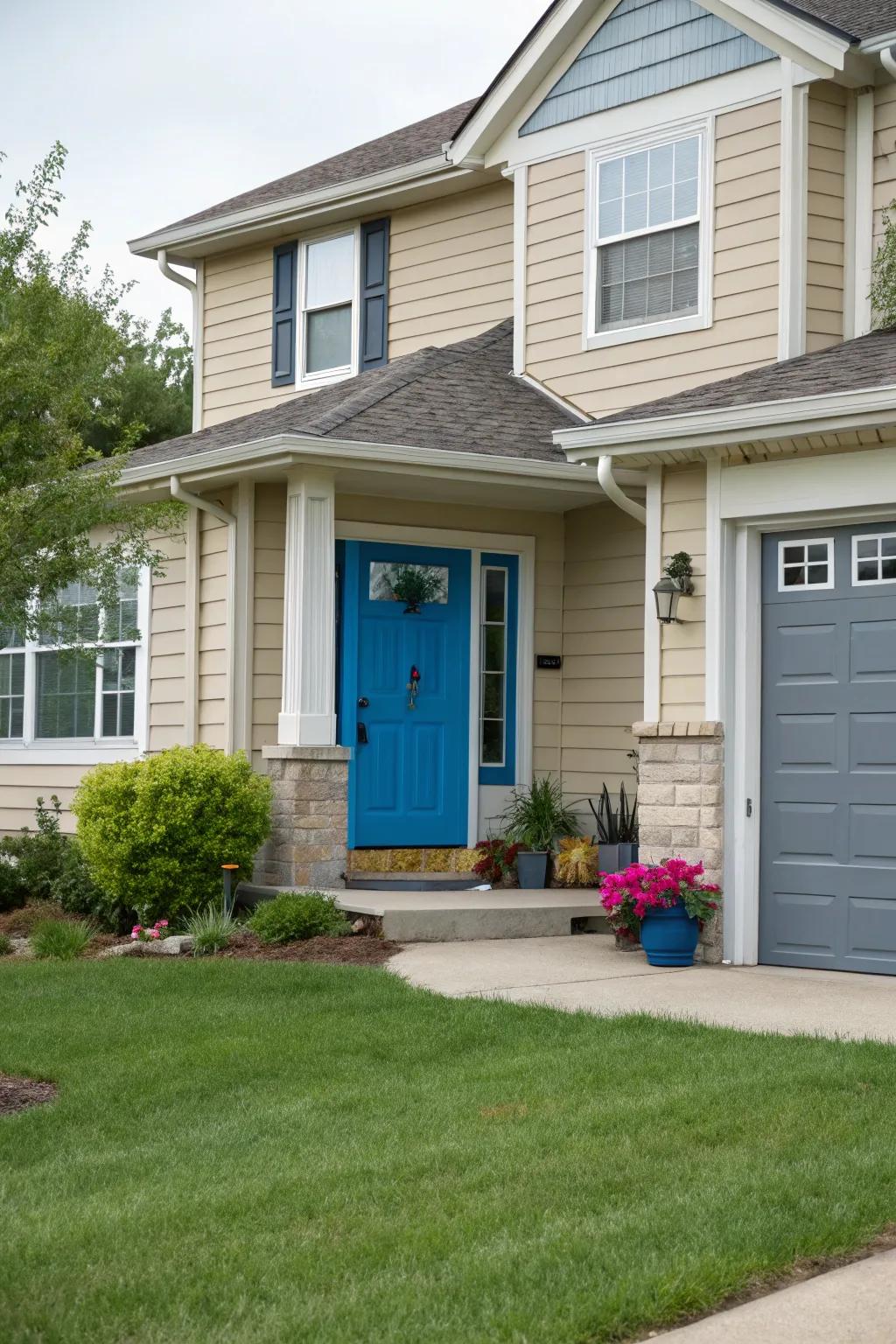 A bold door color creates an eye-catching entrance.