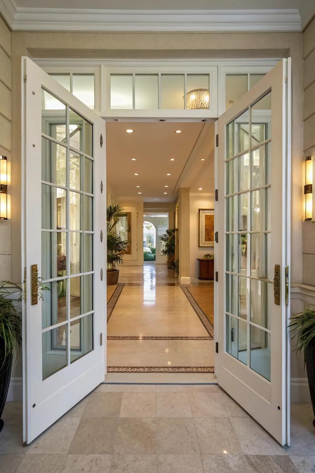 Glass panels bring light into the home.