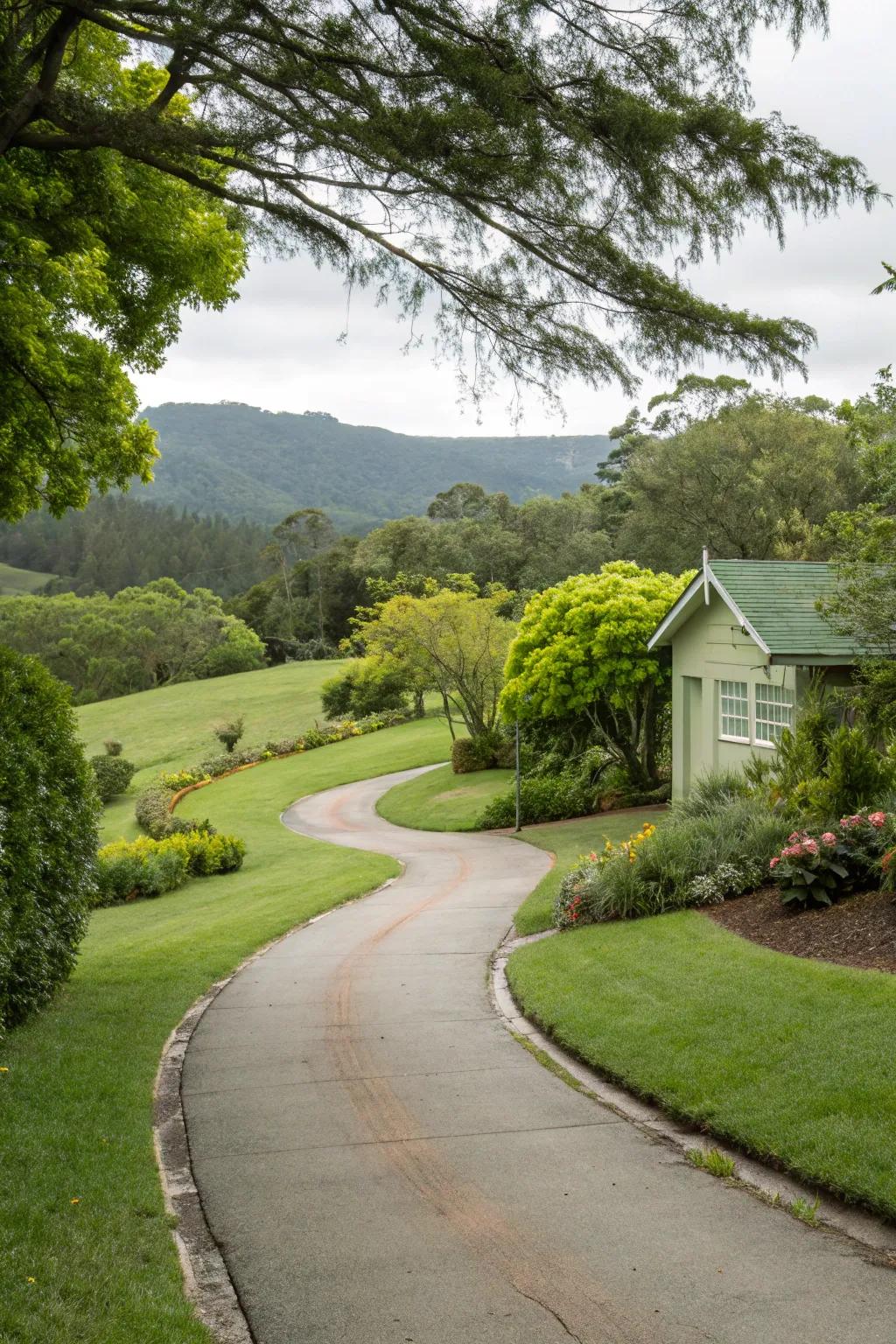 Sage green driveways blend harmoniously with nature.