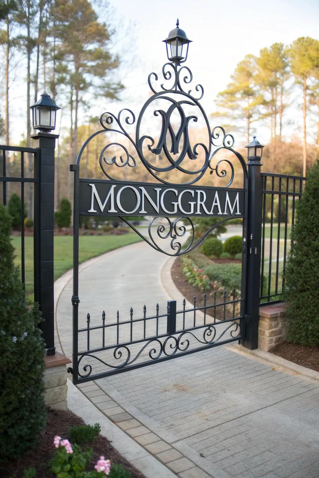 A personalized gate featuring a custom monogram.