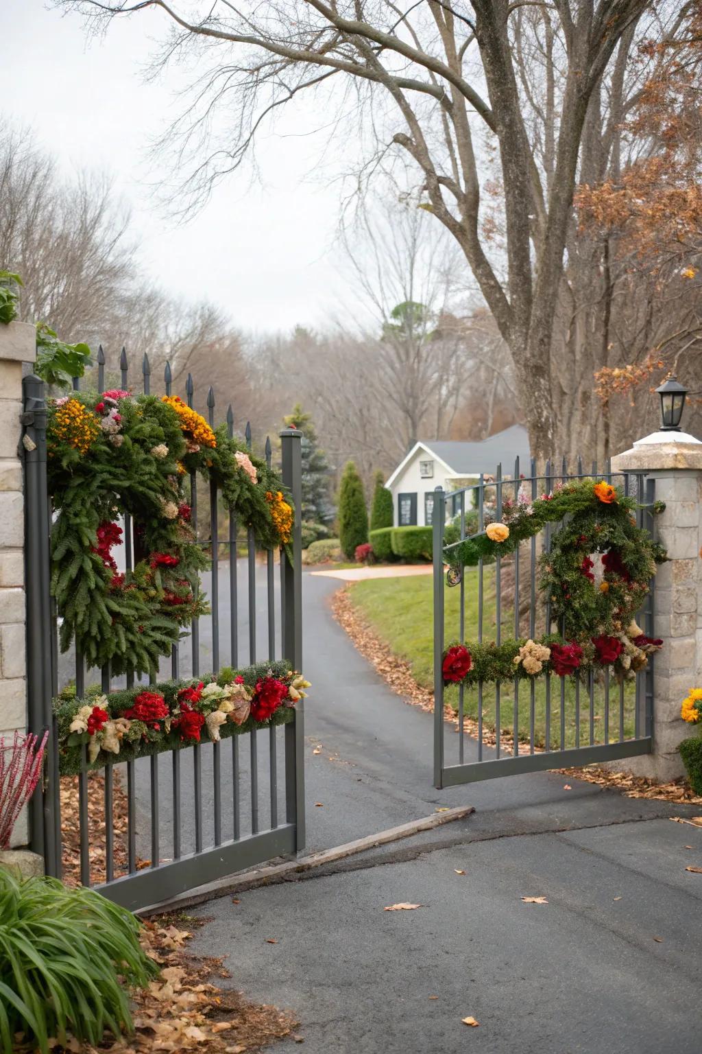Seasonal decorations add a personal touch to your driveway gate.