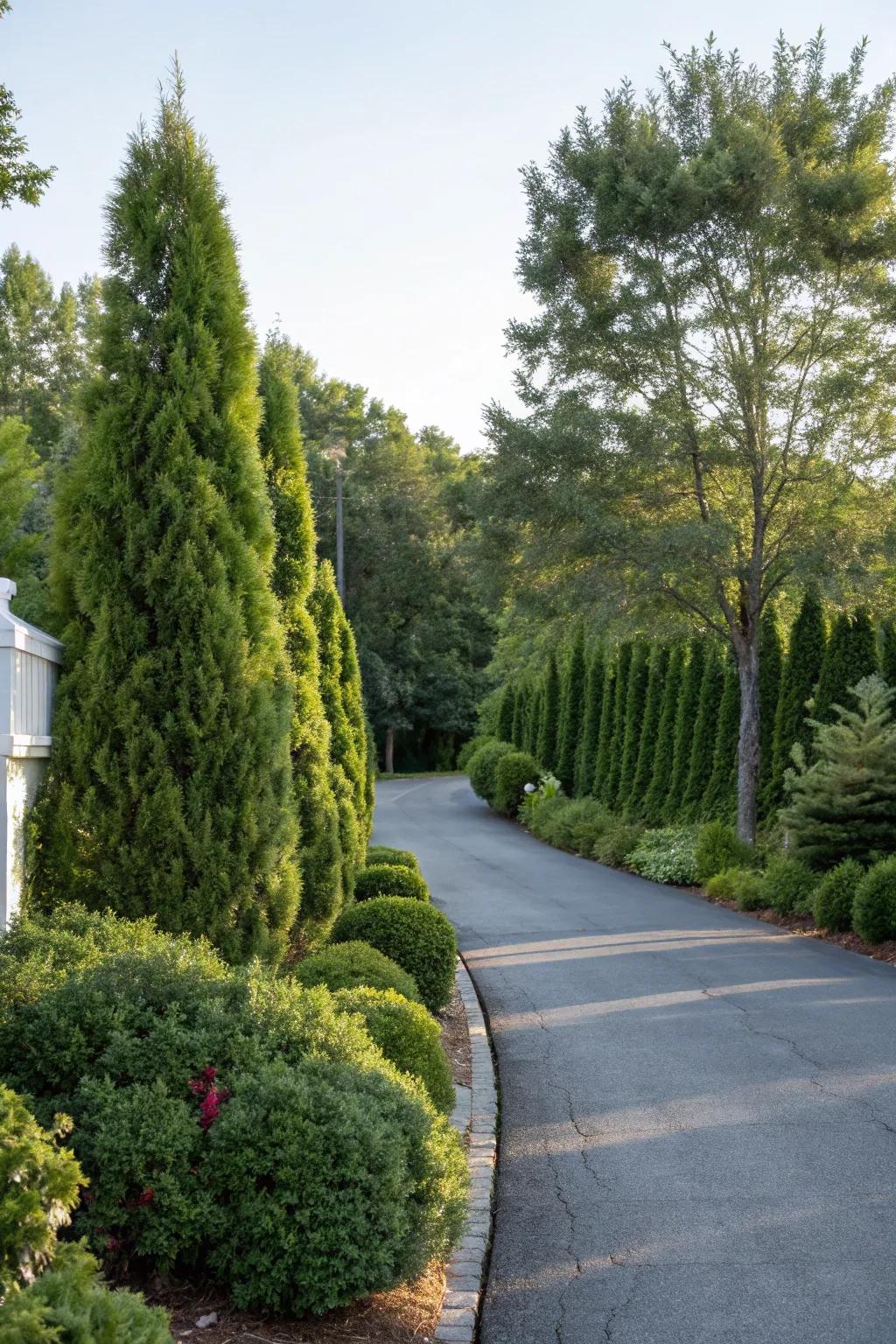 Maintain year-round greenery with evergreen shrubs.