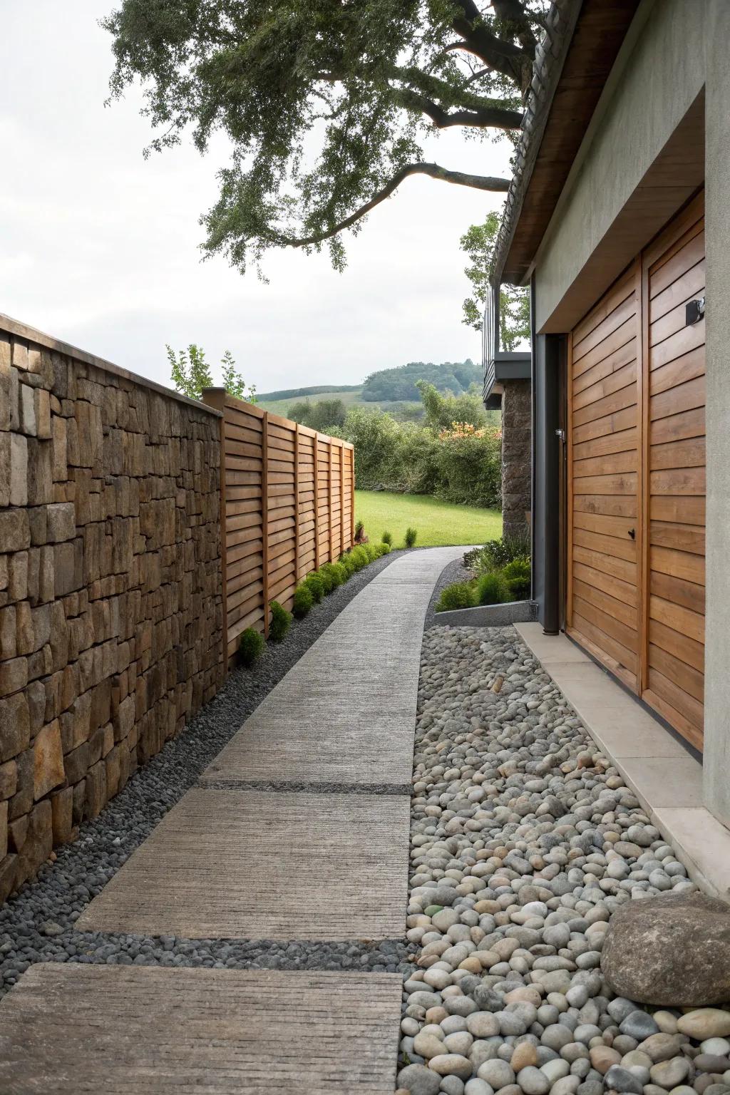 Add depth and style with mixed material walls.