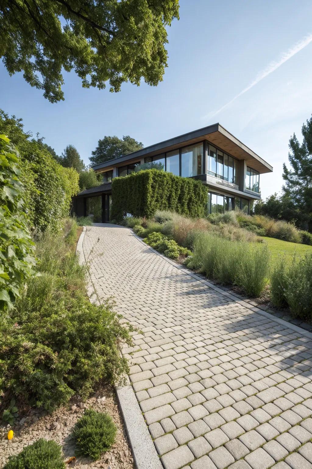 Permeable pavers create a sustainable and stylish driveway solution.