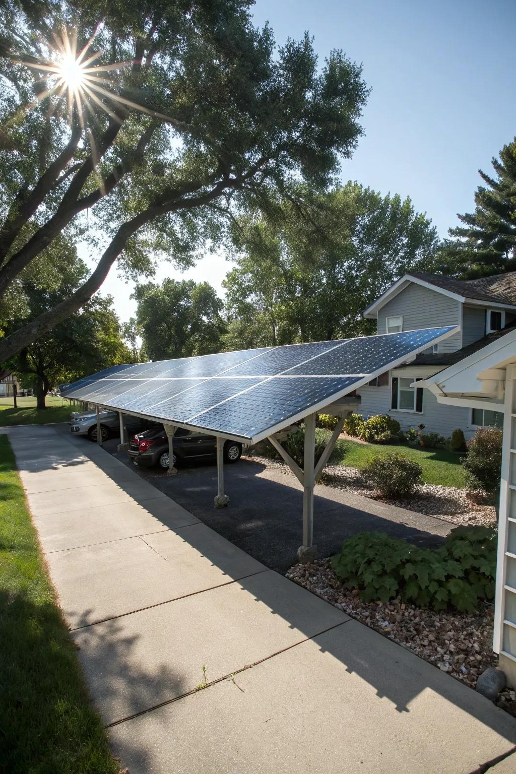 Eco-friendly shade with solar panel structures.