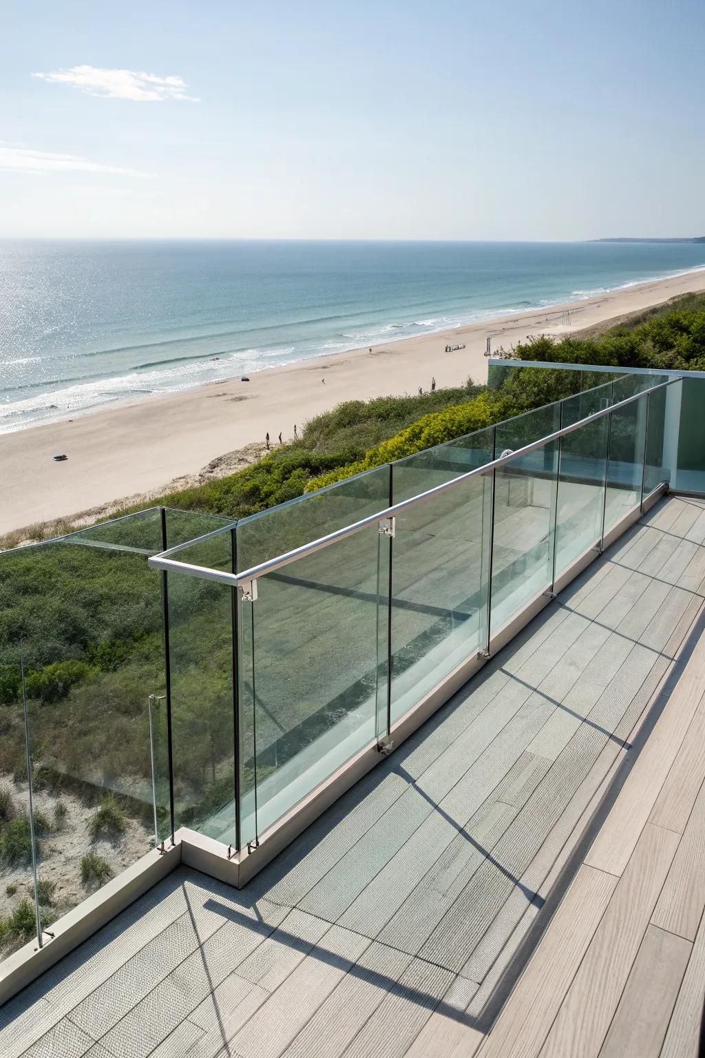 Glass railings for uninterrupted ocean views.