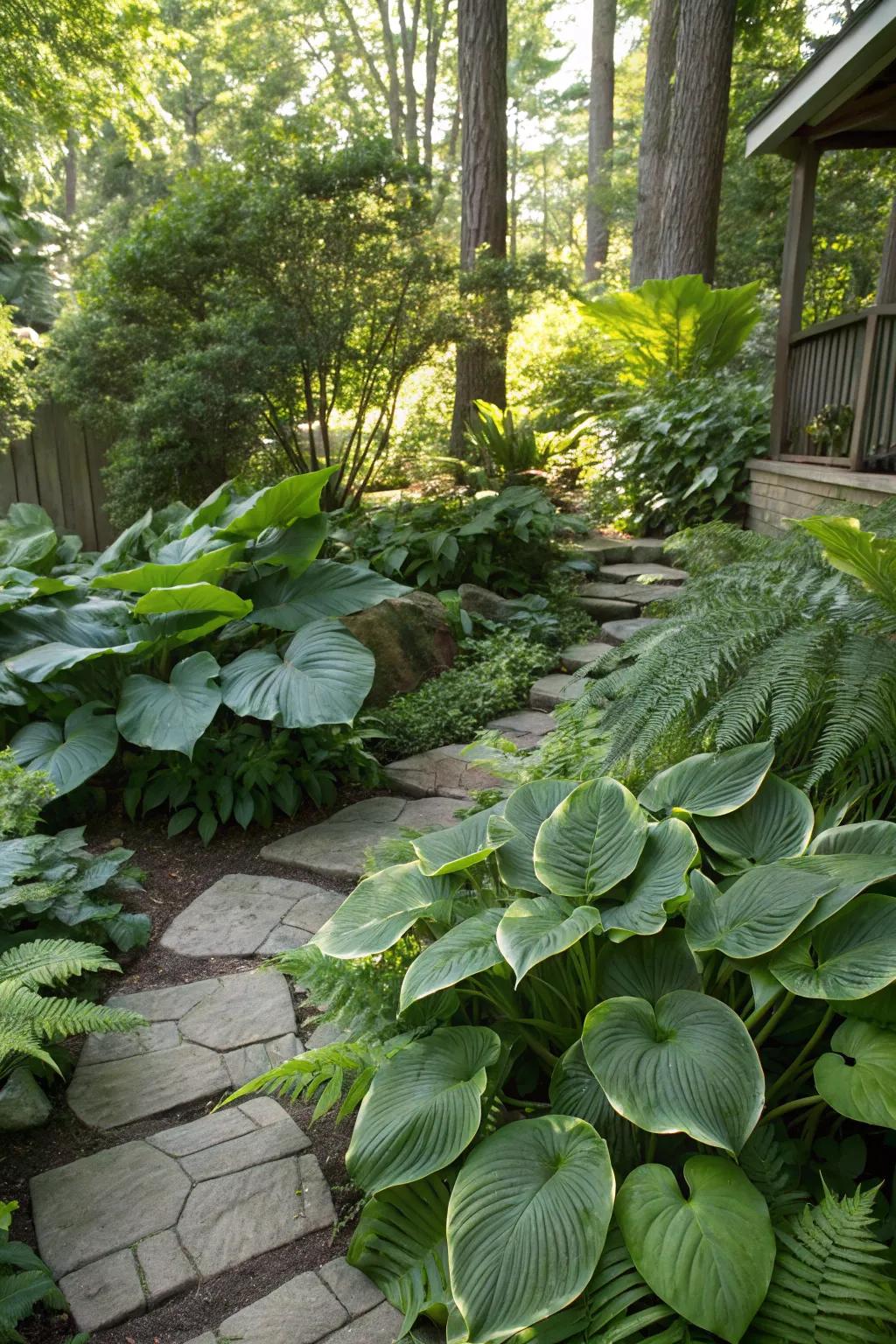 Illuminate shaded corners with vibrant elephant ears and companions.