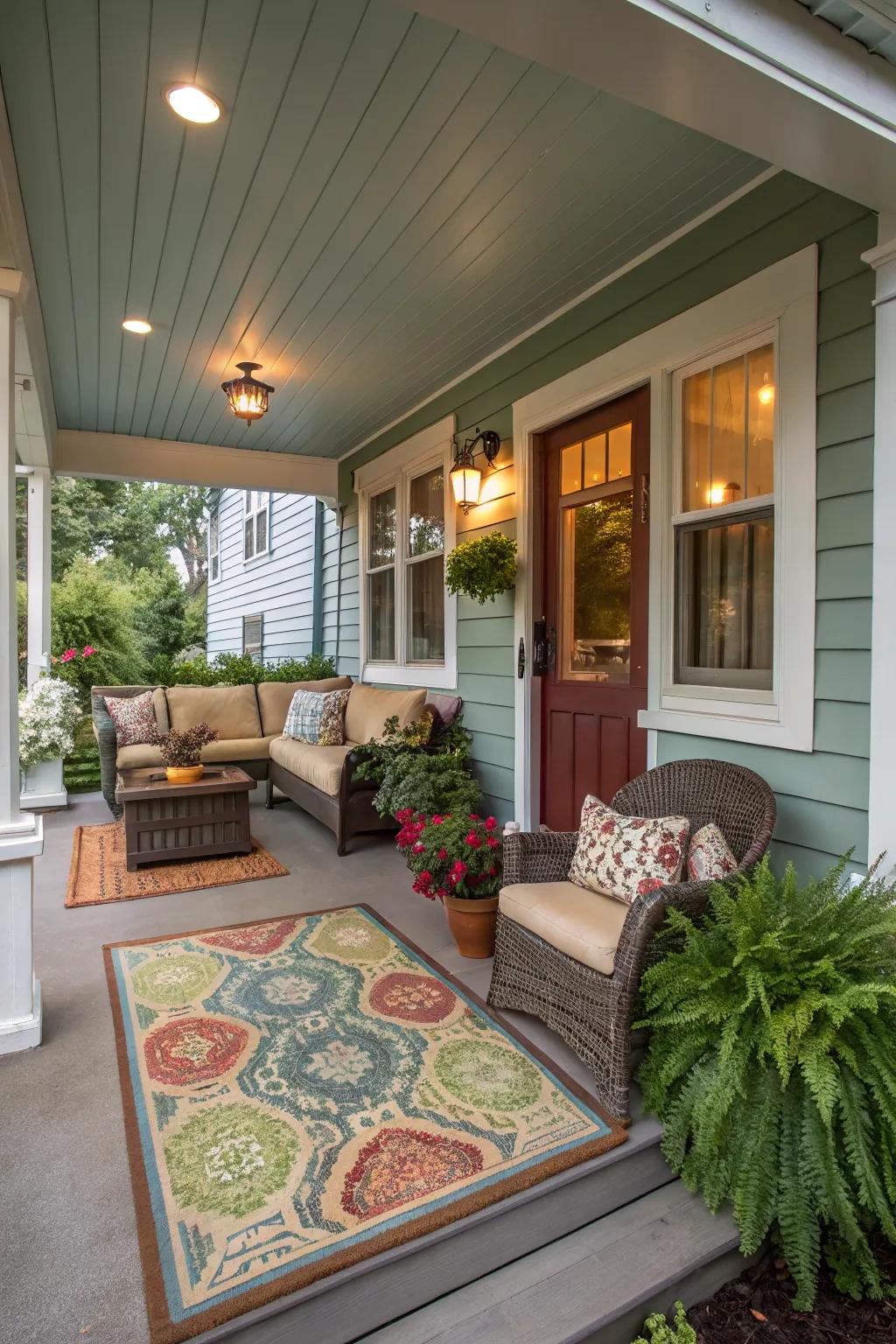 Color harmony ties the porch seamlessly with the house.