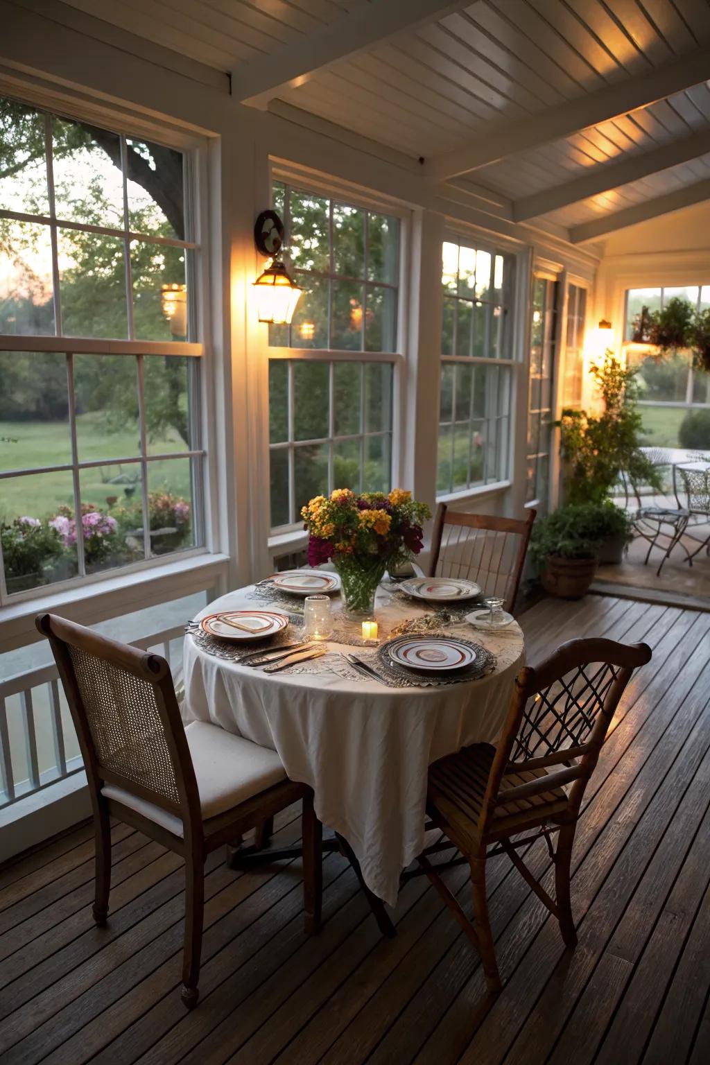 Enjoy meals with a view in your porch dining area.