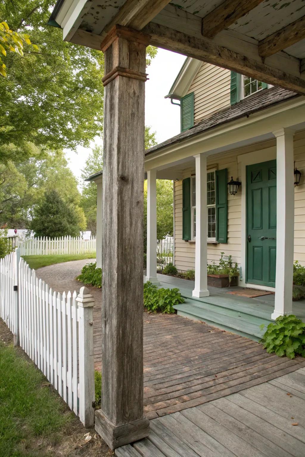 Rustic wooden columns add warmth and charm.