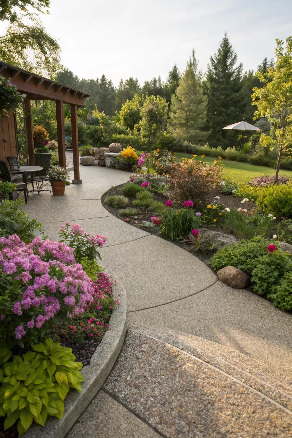 A harmonious blend of garden beauty and aggregate design.