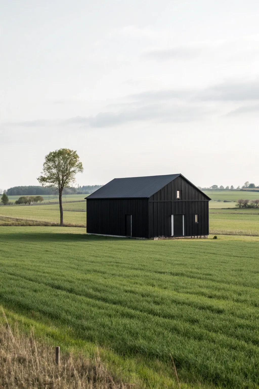 A striking black barn that demands attention.