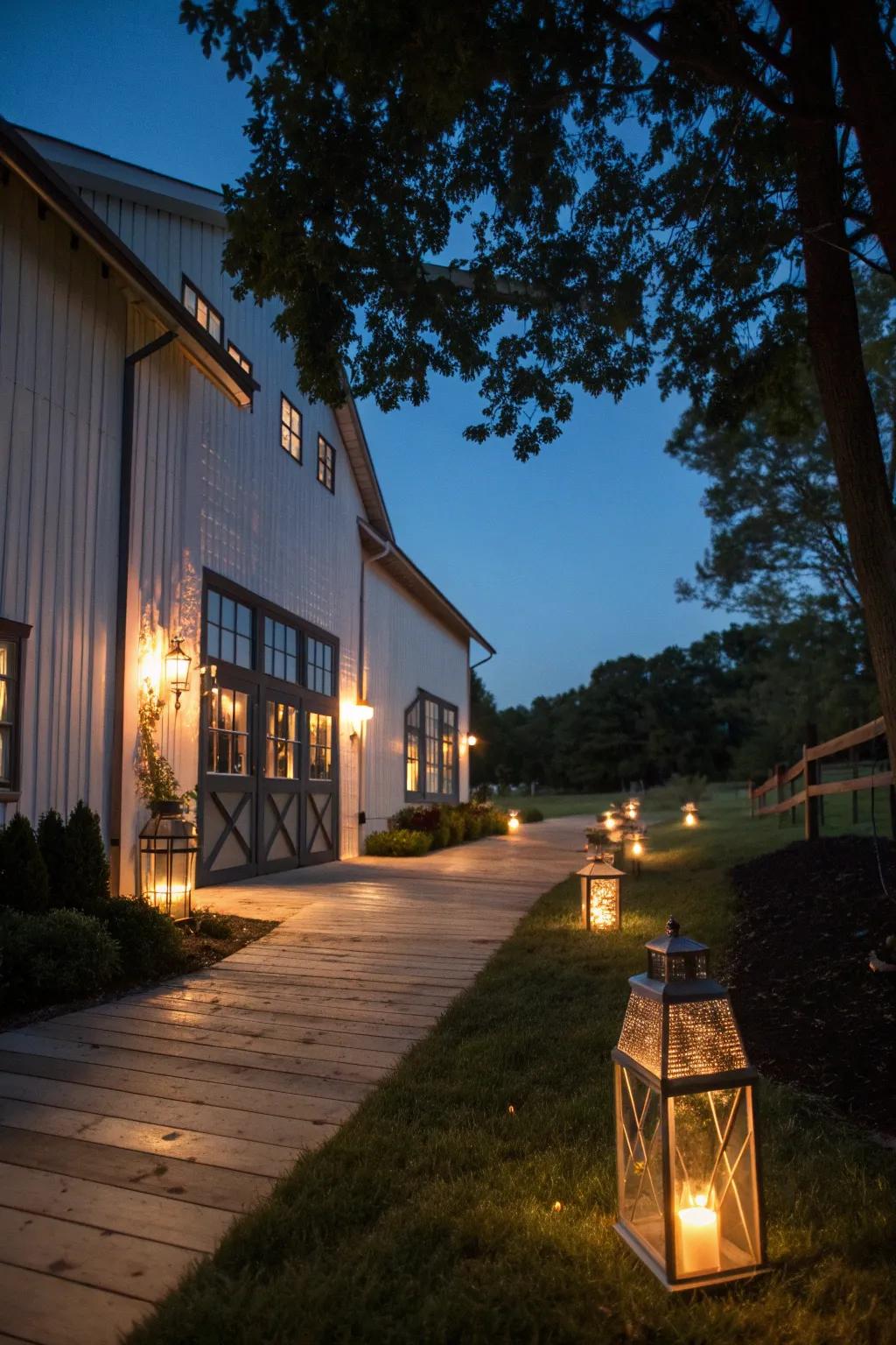 Lighting brings out the charm and warmth of barn exteriors.