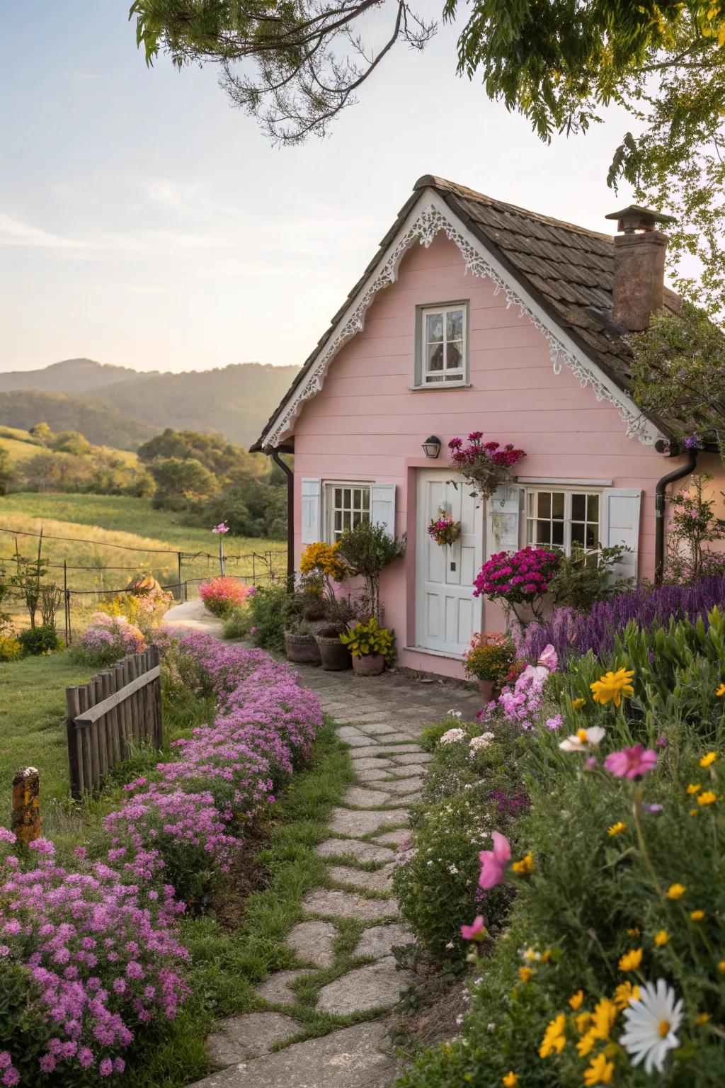 Pastel pink provides a charming, whimsical exterior.
