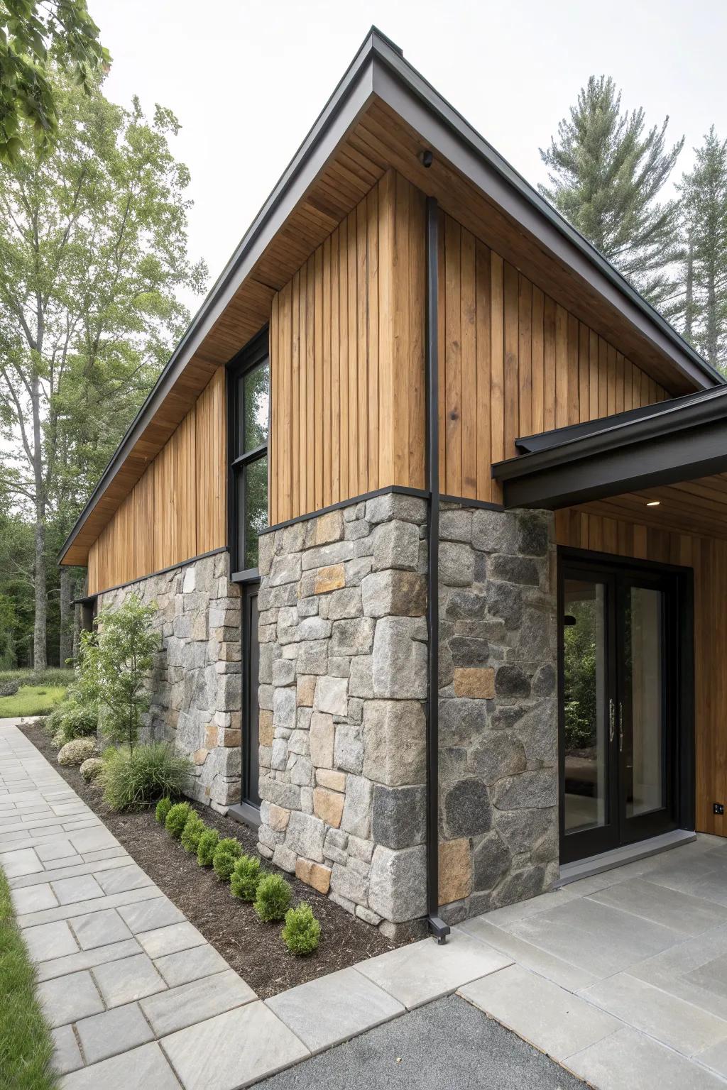 Contrasting materials create a bold and eye-catching exterior.