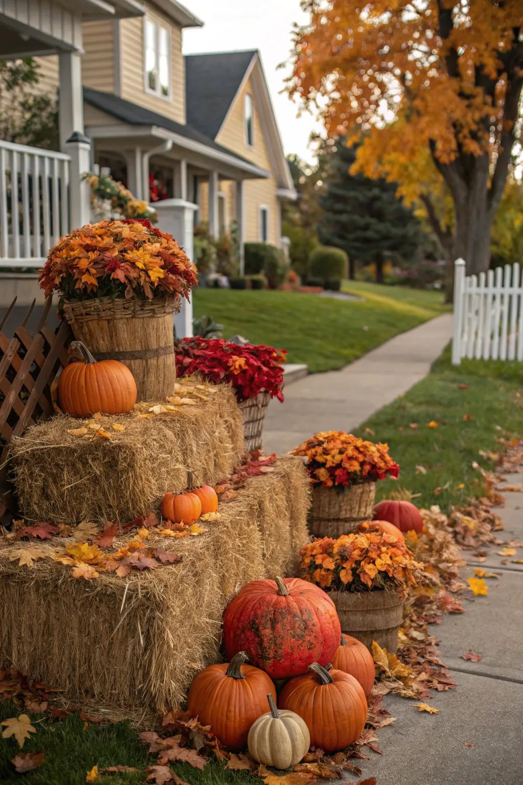 Hay bales add a rustic touch and height to your fall decor.