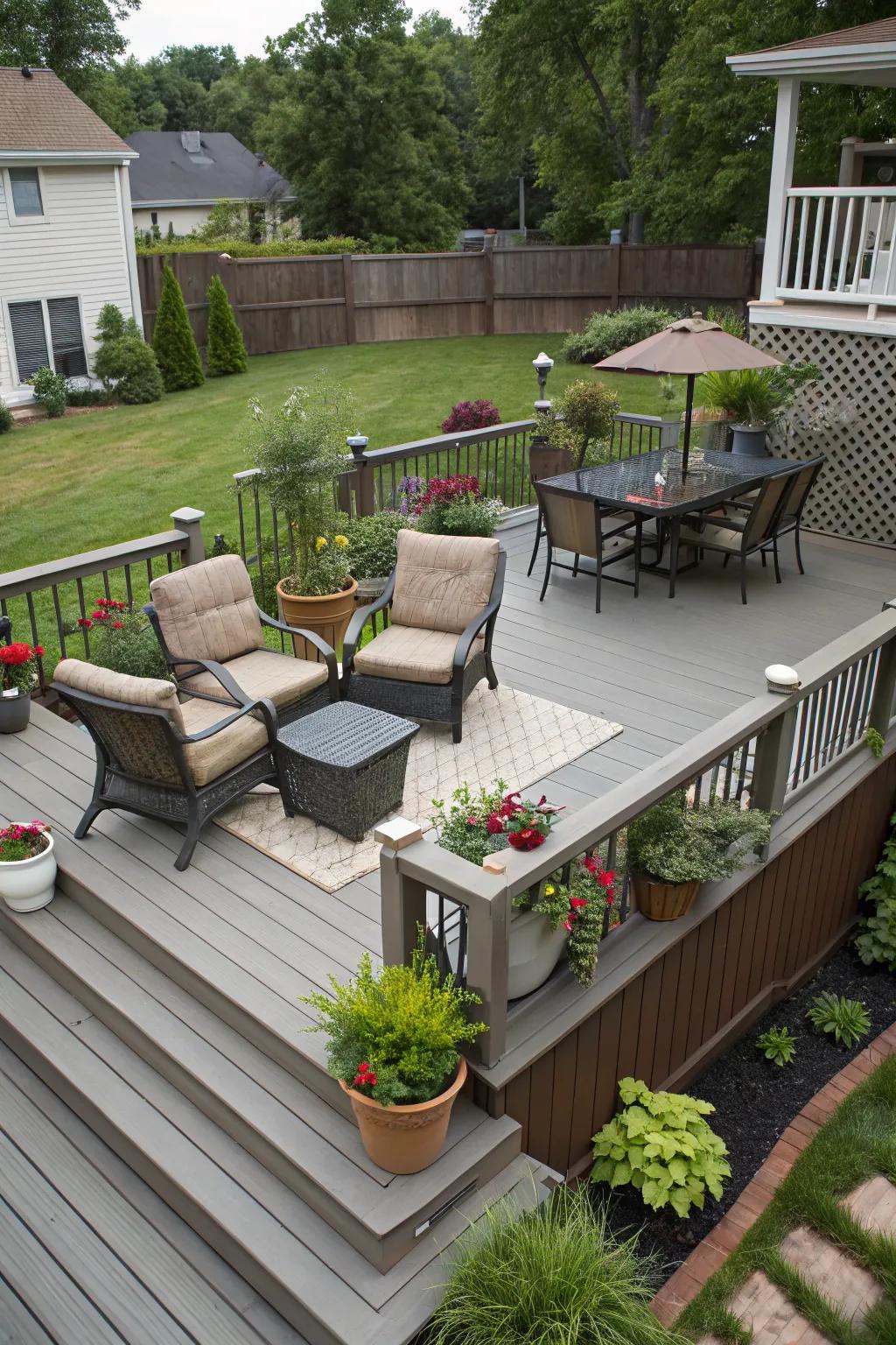 A multi-level deck offering versatile spaces.