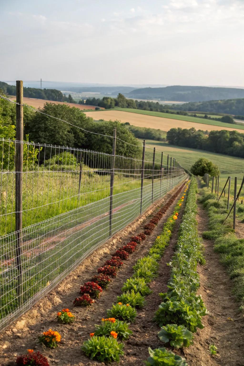 Wire fencing is functional and maintains clear views.