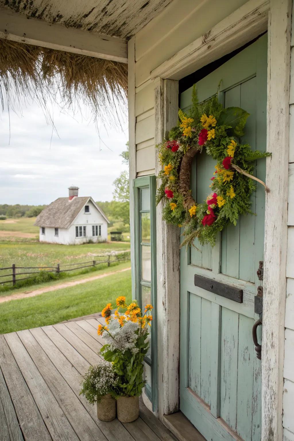 A welcoming wreath adds charm to the entrance.
