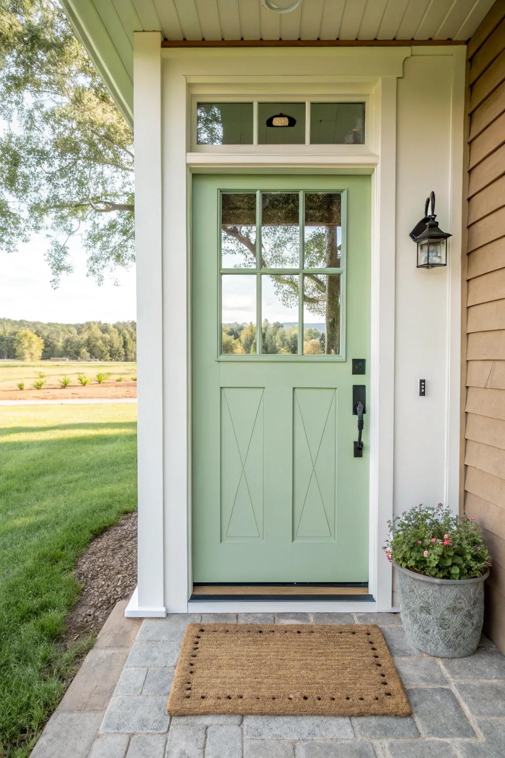 Pastel hues bring a touch of countryside calm to your door.