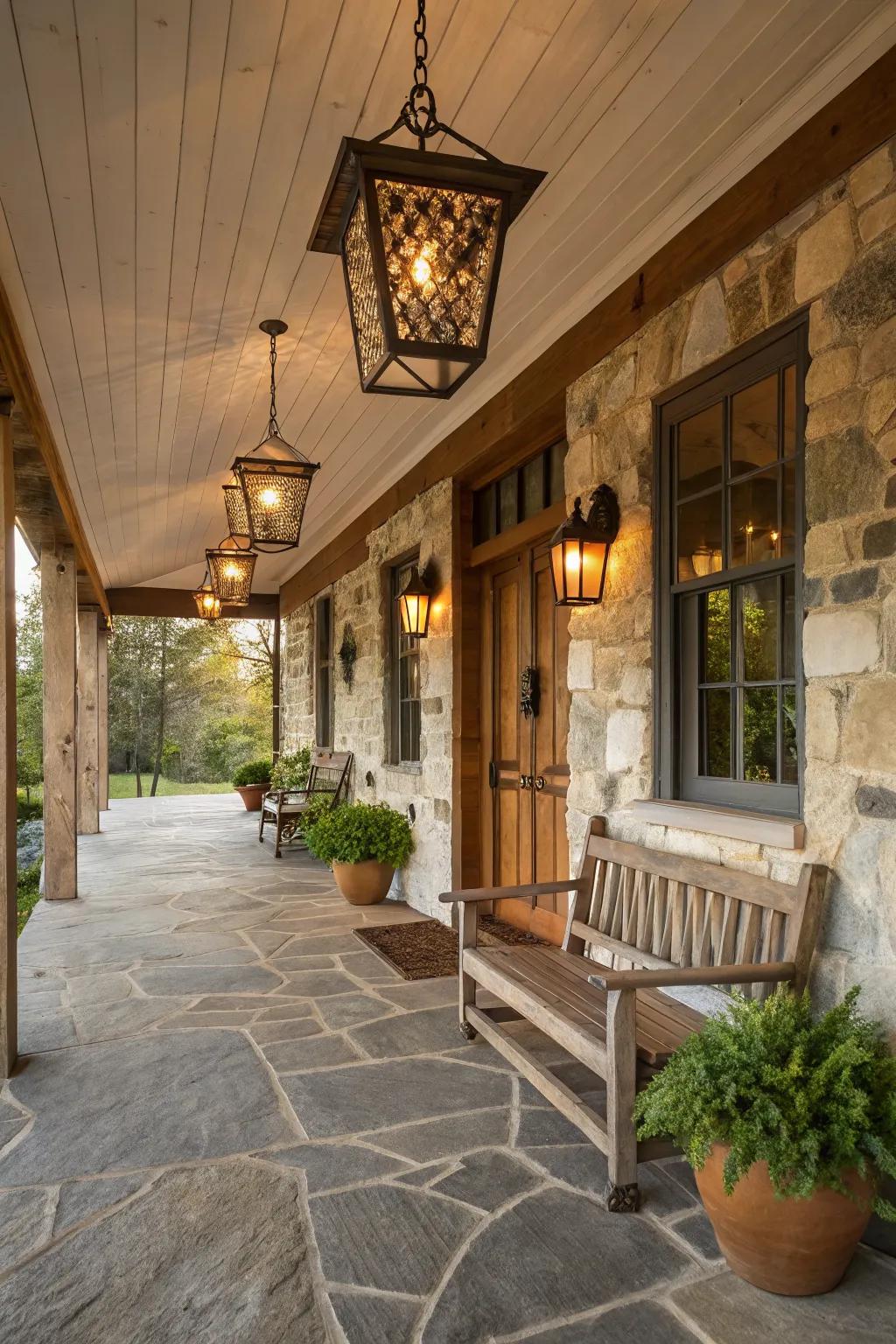 Lighting with natural materials harmonizes beautifully with farmhouse decor.
