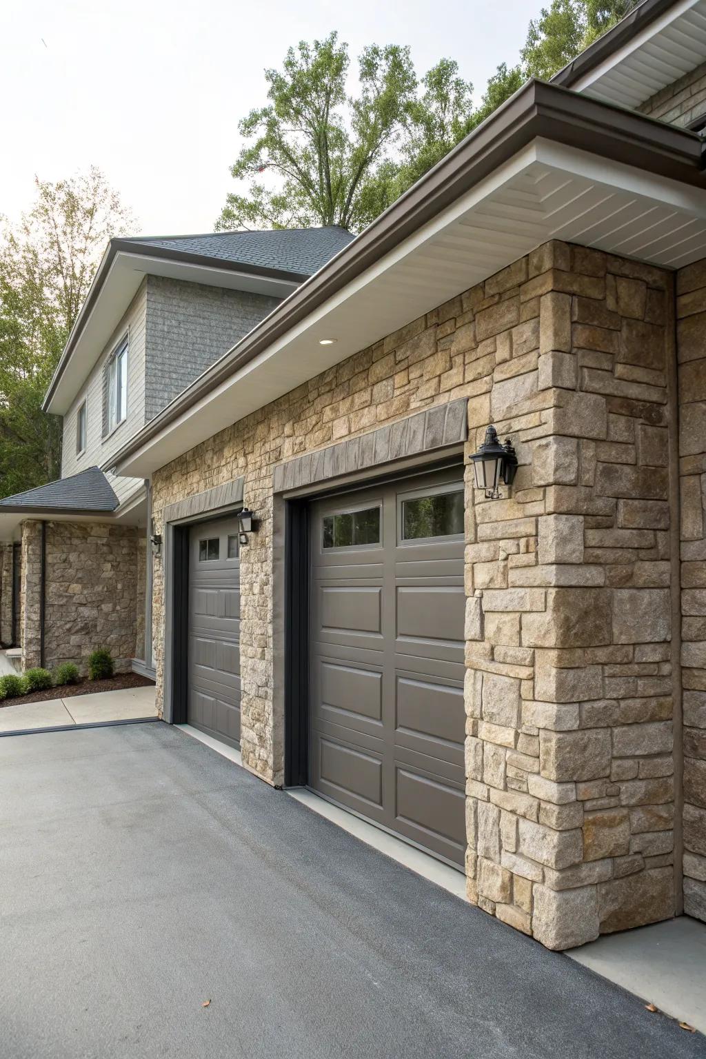 Garage makeover with stylish faux stone siding