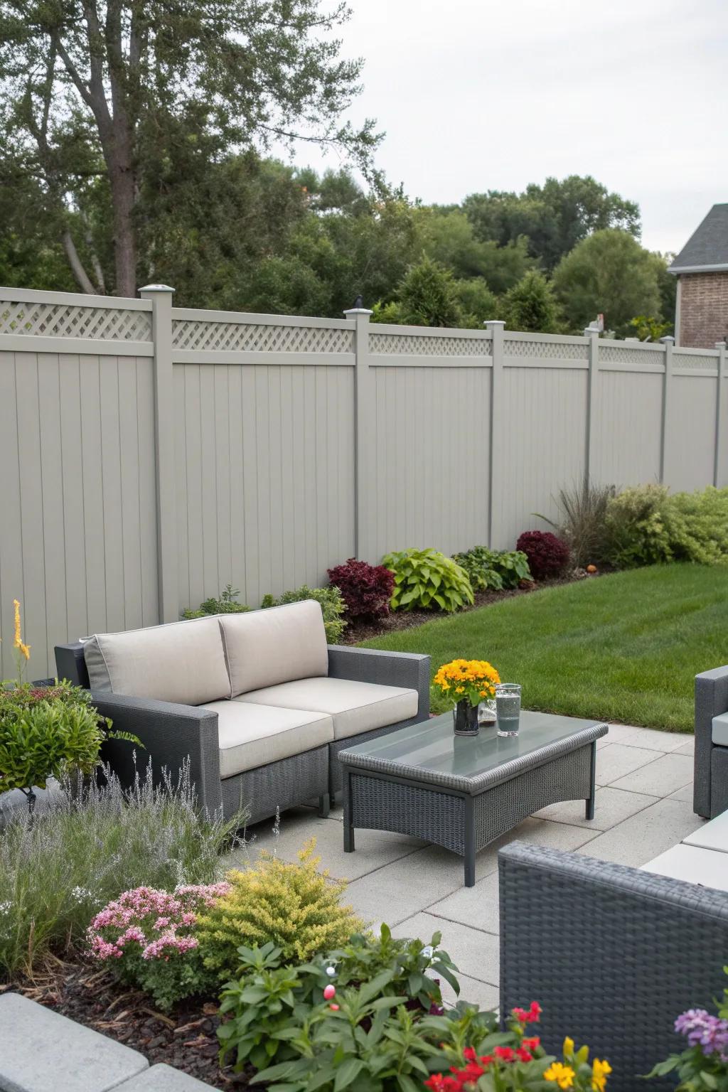 Light gray fences seamlessly blend with modern outdoor settings.