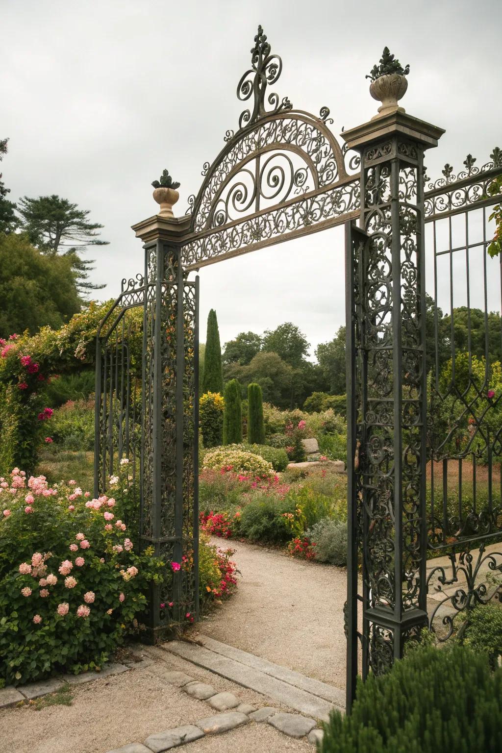 Decorative ironwork can transform a gate into an artistic masterpiece.