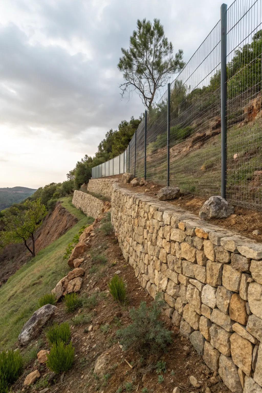 Gabion walls add a rustic, natural touch to sloped yards.