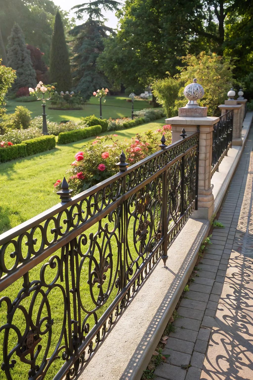 Artistic wrought iron railings add timeless elegance to any garden.