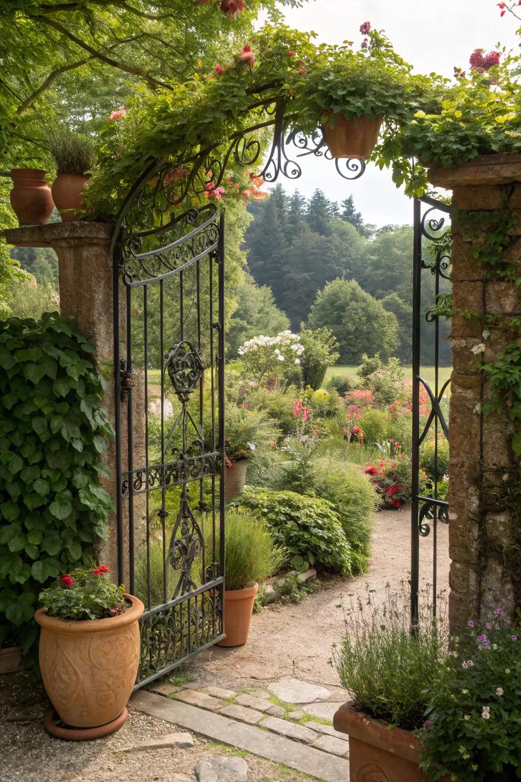 Integrate greenery with your gate for a seamless natural look.