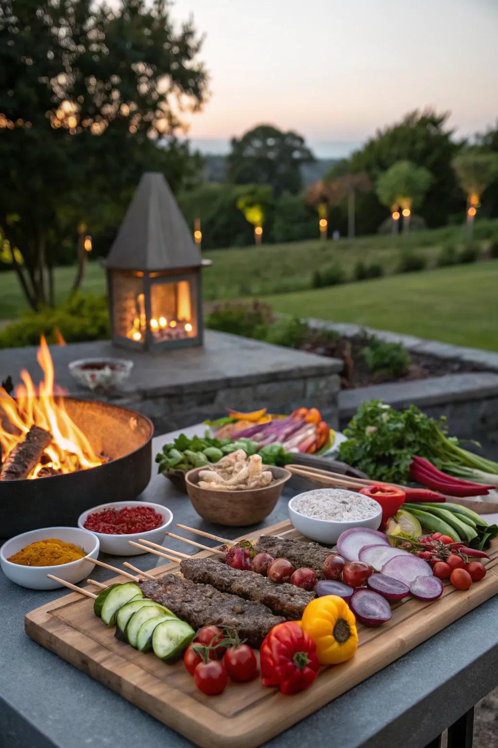 A colorful DIY kebab bar ready for guest creations.