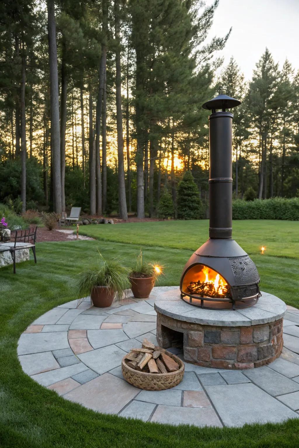 A chimney with smoke control enhances comfort during outdoor gatherings.