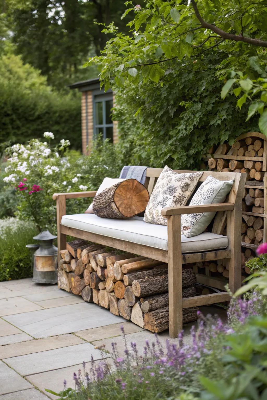 Clever under-bench storage solution for firewood.