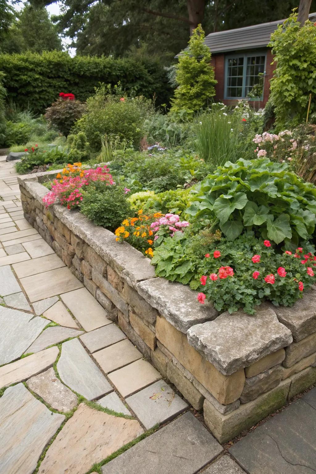 Flagstone raised beds offer a practical and beautiful garden solution.