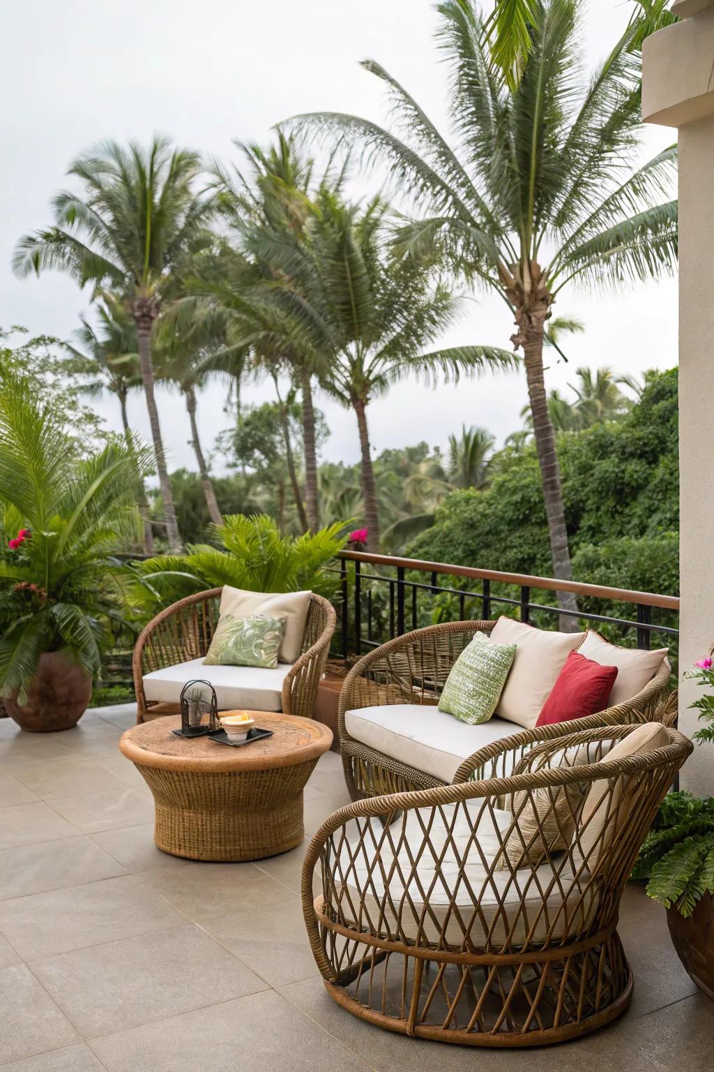 Rattan furniture adds a tropical vibe to your outdoor space.