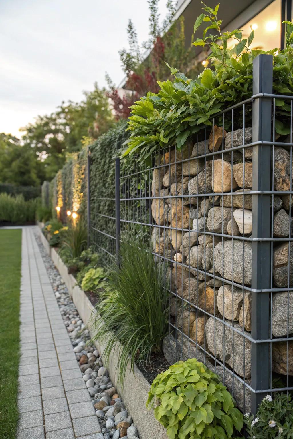 Gabion walls are a contemporary choice for a dynamic garden structure.
