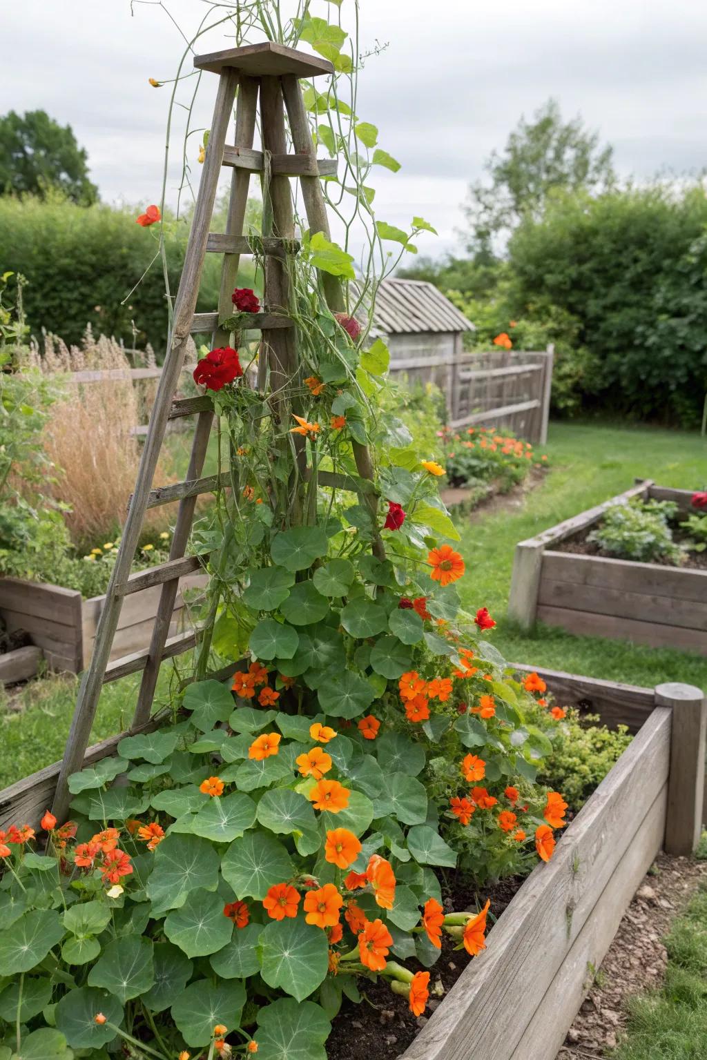 Nasturtiums add vertical interest to any space.
