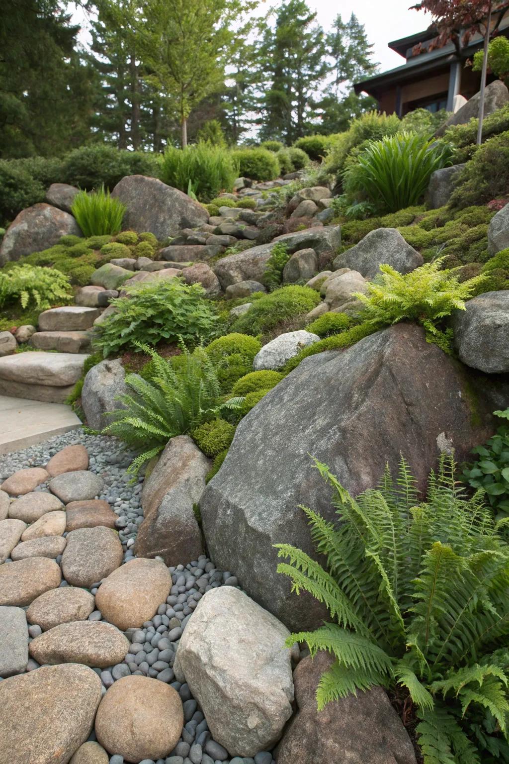 Add texture to your rock garden with foxtail ferns.