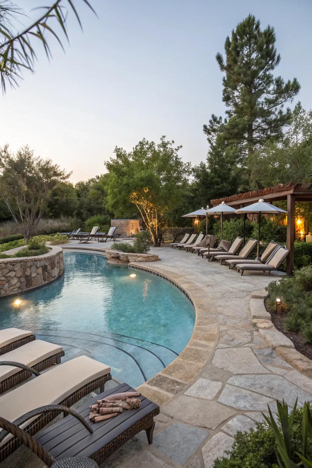 Cozy seating areas invite relaxation by the pool.