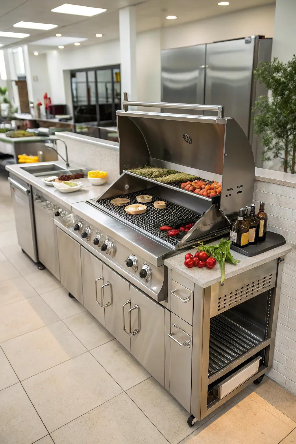 Functional counter space makes outdoor cooking a breeze.