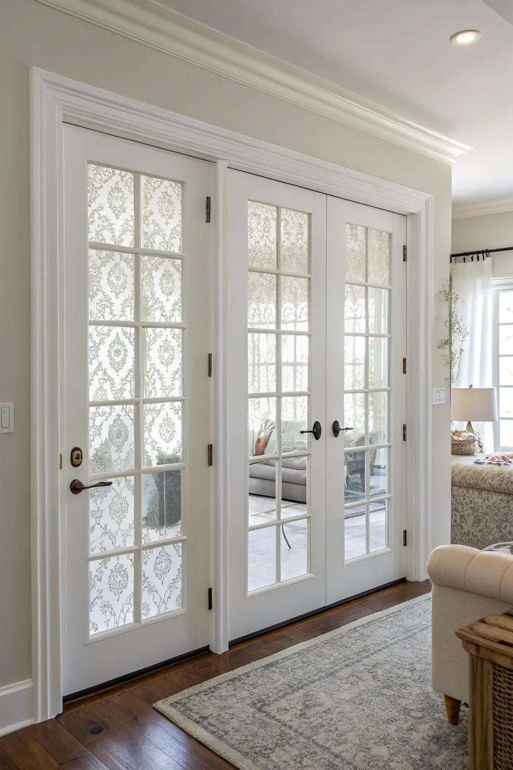 White-framed doors with screens brighten any space.