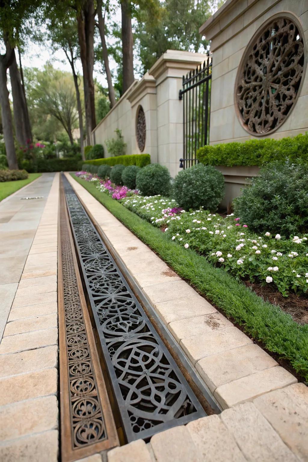 Add elegance with decorative grates on your French drain.