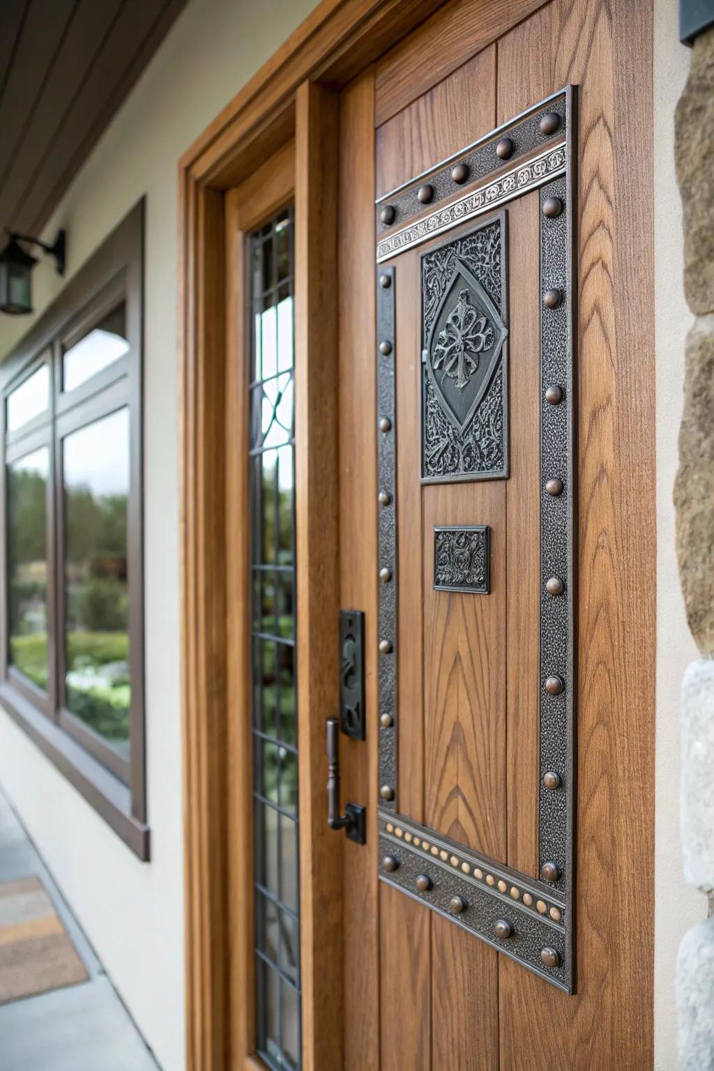 A mixed-material plaque that offers a stylish and textured appearance.