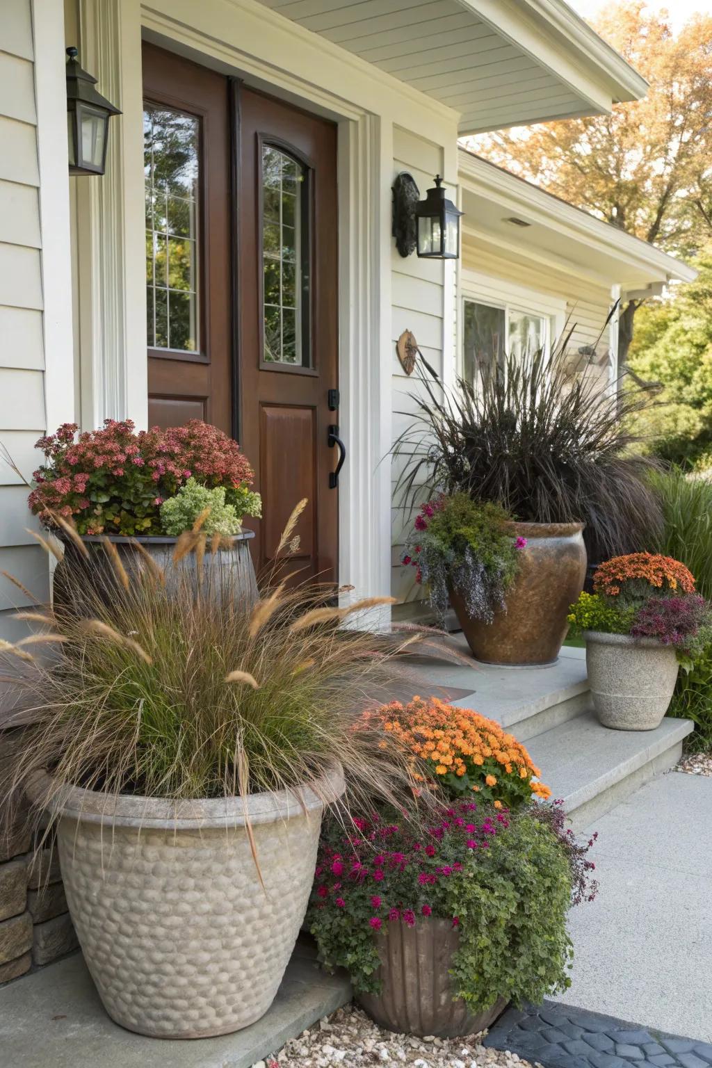 Mixing textures adds interest to your planter arrangement.